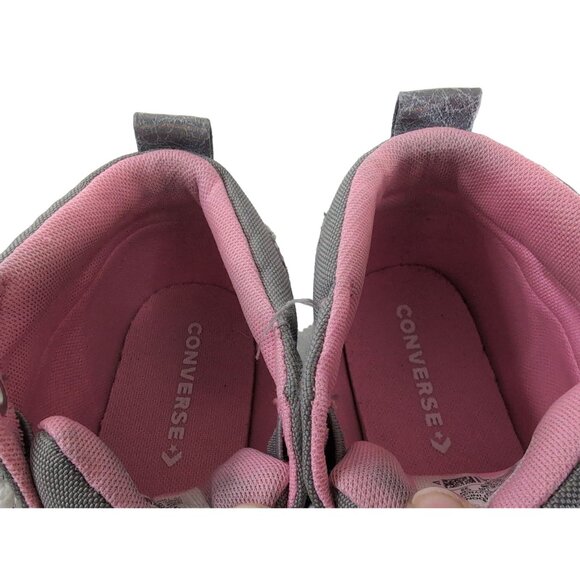 Converse Chuck Taylor All Star Sneaker Shoe Girls 4 Gray Pink Mid Lace Up - Picture 8 of 10